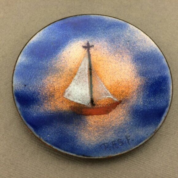 Small Enamel on Copper Sailboat Plate Trinket Dish Artisan Made Nautical Signed - Picture 7 of 16